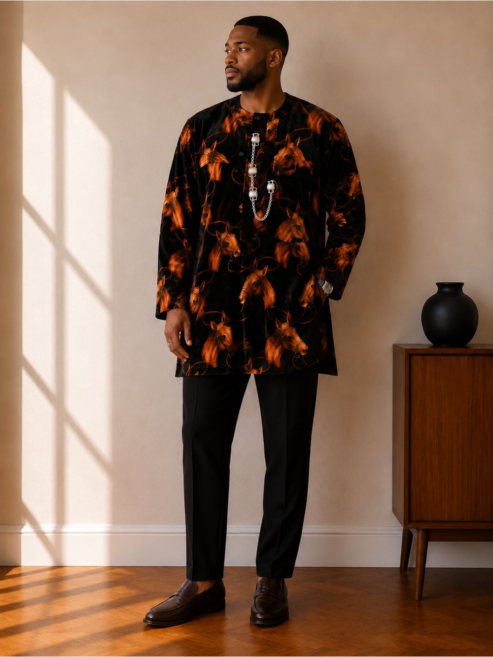 Traditional handmade custom embroidered African Nigerian dress shirt cultural